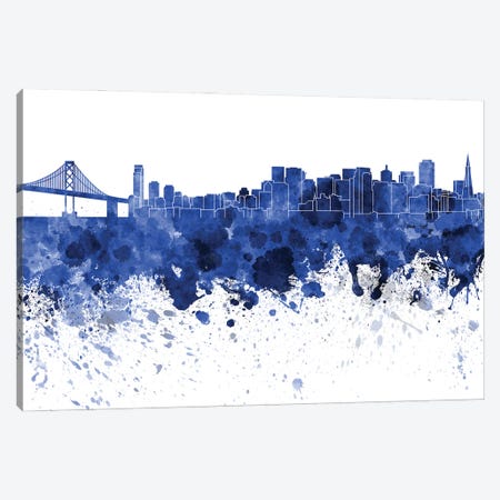 San Francisco Skyline In Blue Canvas Print #PUR3388} by Paul Rommer Canvas Wall Art