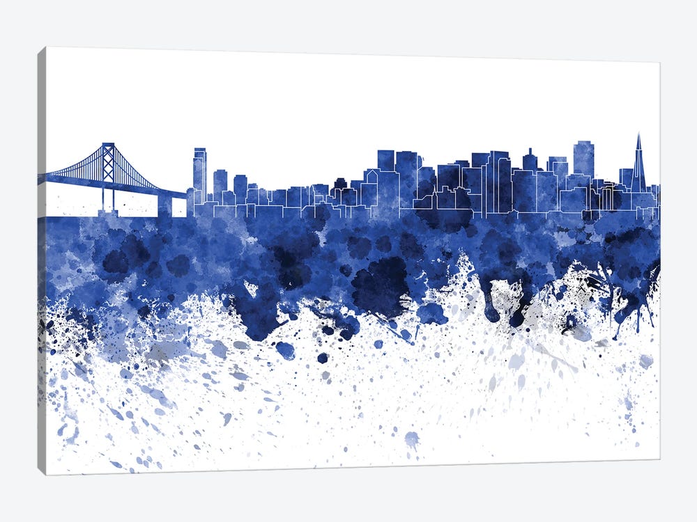 San Francisco Skyline In Blue by Paul Rommer 1-piece Canvas Wall Art