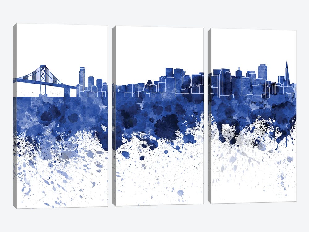 San Francisco Skyline In Blue by Paul Rommer 3-piece Canvas Artwork
