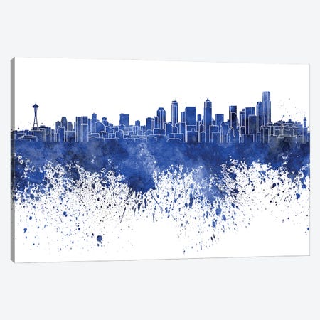 Seattle Skyline In Blue Canvas Print #PUR3399} by Paul Rommer Canvas Print