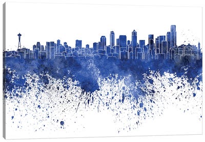 Seattle Skyline In Blue Canvas Art Print - Seattle Skylines