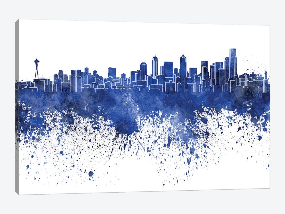Seattle Skyline In Blue by Paul Rommer 1-piece Canvas Wall Art