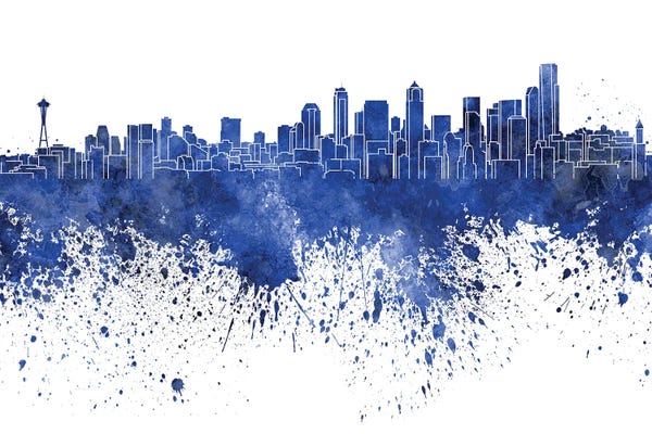 Seattle: Seattle Skyline In Blue by Paul Rommer