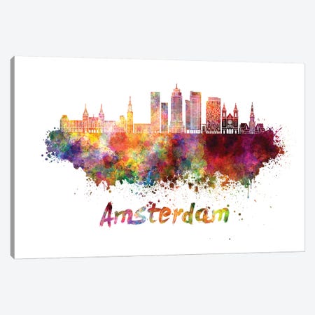 Amsterdam Skyline In Watercolor II Canvas Print #PUR33} by Paul Rommer Art Print