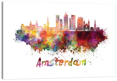 Amsterdam Skyline In Watercolor II Canvas Art Print - Amsterdam Art