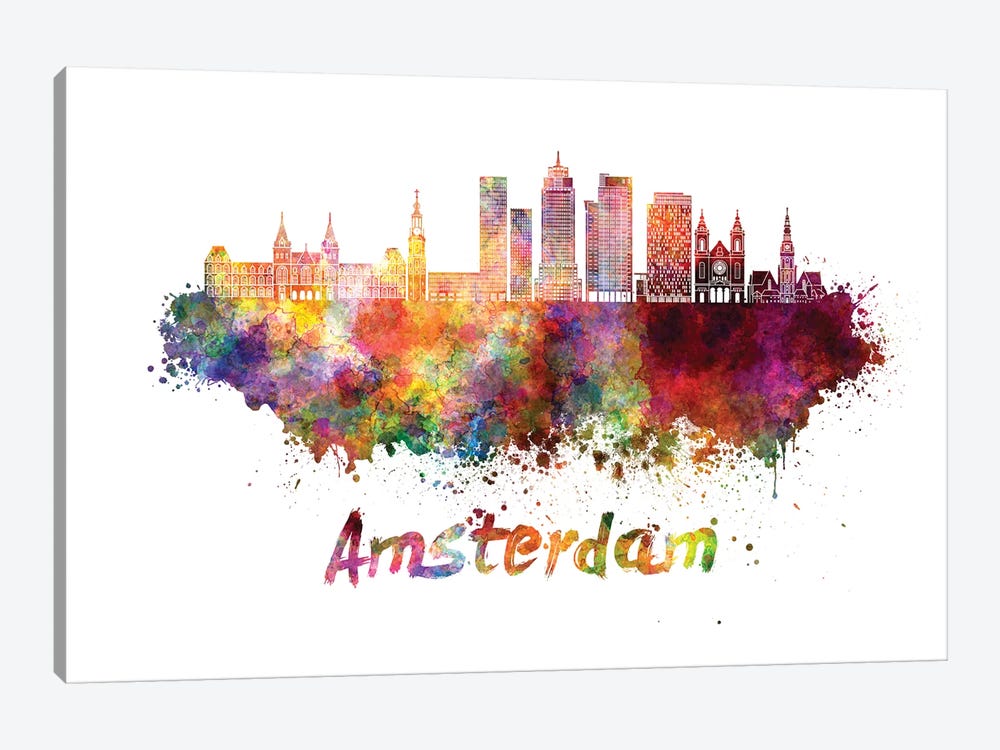 Amsterdam Skyline In Watercolor II by Paul Rommer 1-piece Canvas Wall Art