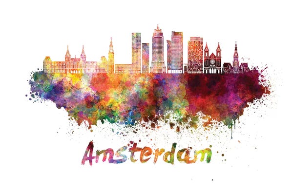 Amsterdam: Amsterdam Skyline In Watercolor II by Paul Rommer