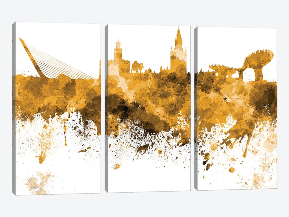 Seville Skyline In Orange by Paul Rommer 3-piece Canvas Art