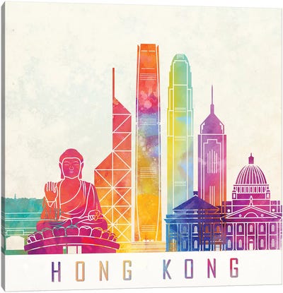 Hong Kong Landmarks Watercolor Poster Canvas Art Print - China Art
