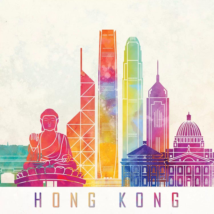 Hong Kong Landmarks Watercolor Poster