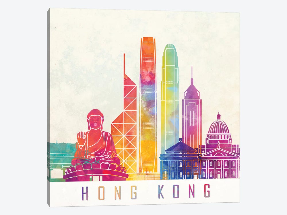 Hong Kong Landmarks Watercolor Poster by Paul Rommer 1-piece Art Print