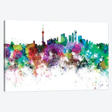 Shanghai Skyline In Watercolor Canvas Print #PUR3410} by Paul Rommer Canvas Art