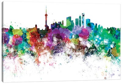 Shanghai Skyline In Watercolor Canvas Art Print - Shanghai