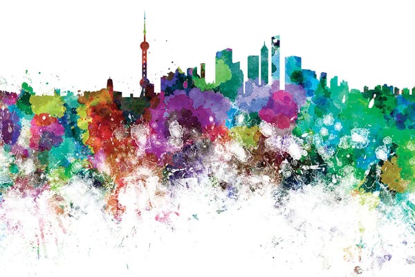 China: Shanghai Skyline In Watercolor by Paul Rommer