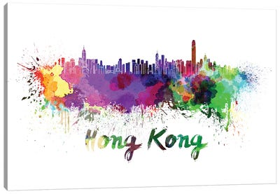 Hong Kong Skyline In Watercolor Canvas Art Print - China Art