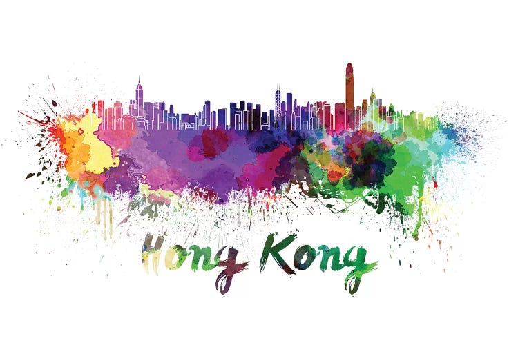 Hong Kong Skyline In Watercolor