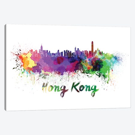 Hong Kong Skyline In Watercolor Canvas Print #PUR341} by Paul Rommer Canvas Art Print