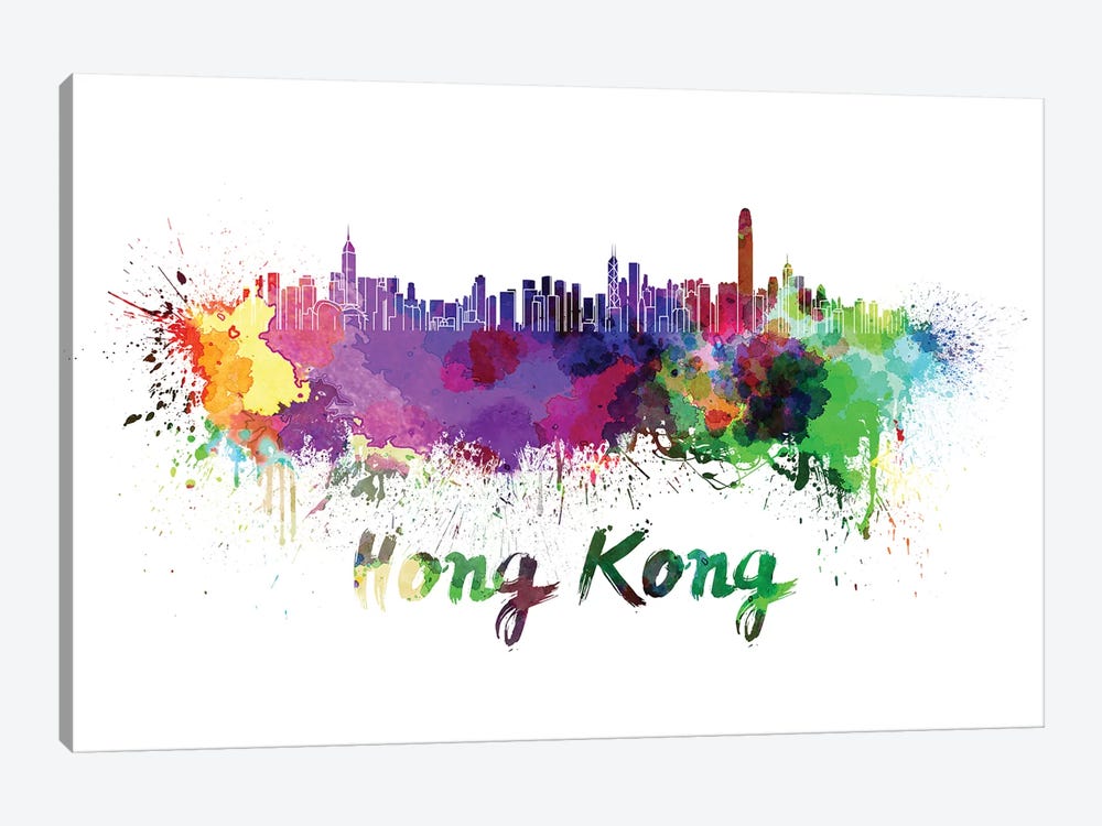Hong Kong Skyline In Watercolor by Paul Rommer 1-piece Canvas Art