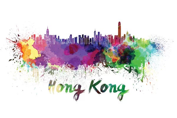 Hong Kong: Hong Kong Skyline In Watercolor by Paul Rommer