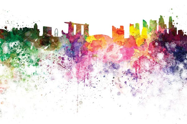 Singapore: Singapore Skyline In Watercolor by Paul Rommer