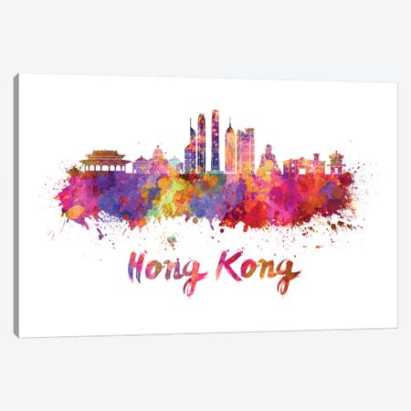 Hong Kong Skyline In Watercolor II Canvas Print #PUR342} by Paul Rommer Canvas Art Print