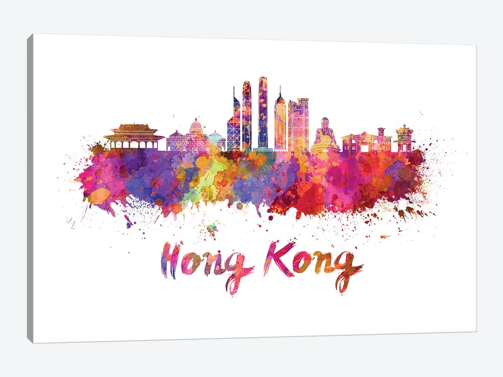 Hong Kong Skyline In Watercolor II by Paul Rommer 1-piece Canvas Print