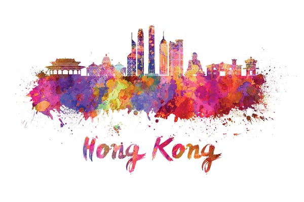 China: Hong Kong Skyline In Watercolor II by Paul Rommer