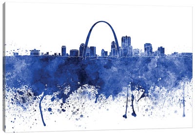 St Louis Skyline In Blue Canvas Art Print - Missouri Art