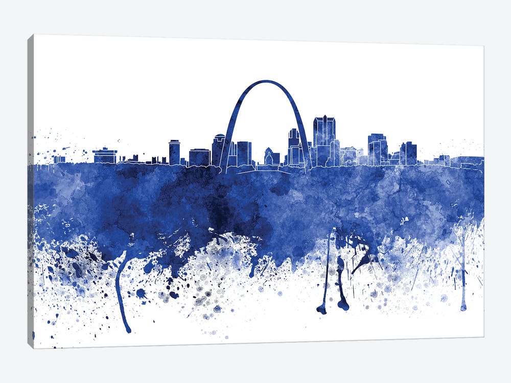 St Louis Skyline In Blue by Paul Rommer 1-piece Canvas Art Print