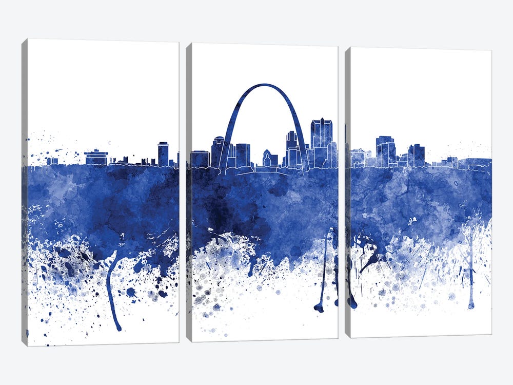 St Louis Skyline In Blue by Paul Rommer 3-piece Canvas Print