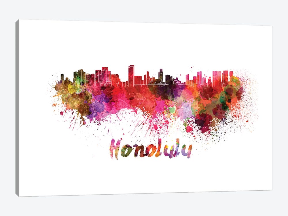 Honolulu Skyline In Watercolor by Paul Rommer 1-piece Canvas Artwork