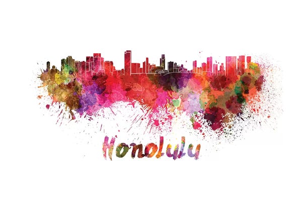 Honolulu: Honolulu Skyline In Watercolor by Paul Rommer