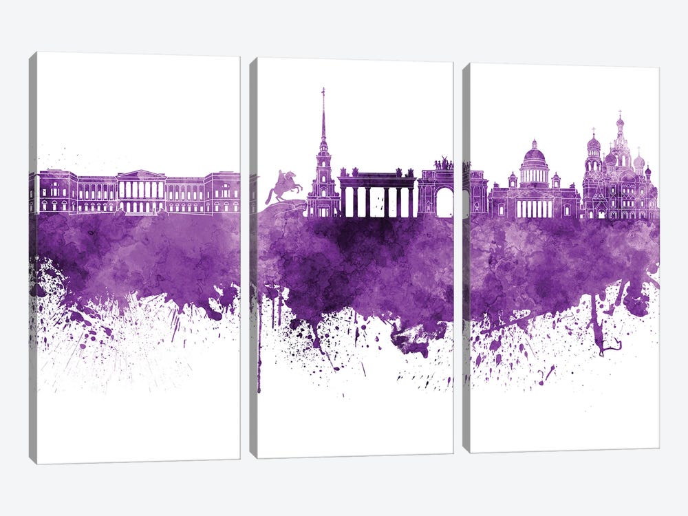 Saint Petersburg Skyline In Lilac by Paul Rommer 3-piece Canvas Wall Art