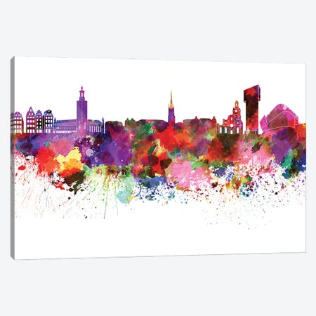 Stockholm Skyline In Watercolor Canvas Print #PUR3446} by Paul Rommer Canvas Artwork