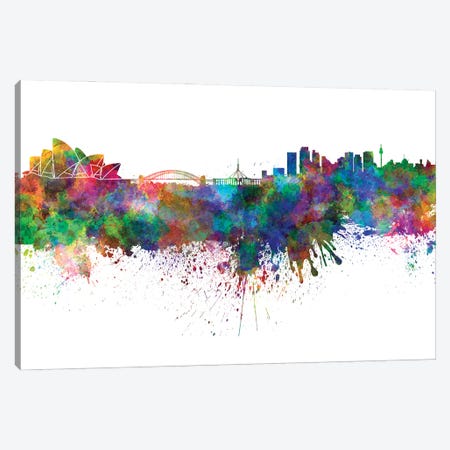 Sydney Skyline In Watercolor Canvas Print #PUR3458} by Paul Rommer Canvas Wall Art