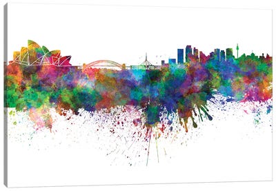 Sydney Skyline In Watercolor Canvas Art Print - New South Wales Art
