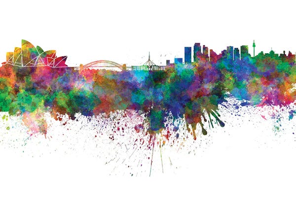New South Wales: Sydney Skyline In Watercolor by Paul Rommer