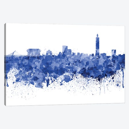 Taipei Skyline In Blue Canvas Print #PUR3463} by Paul Rommer Canvas Print