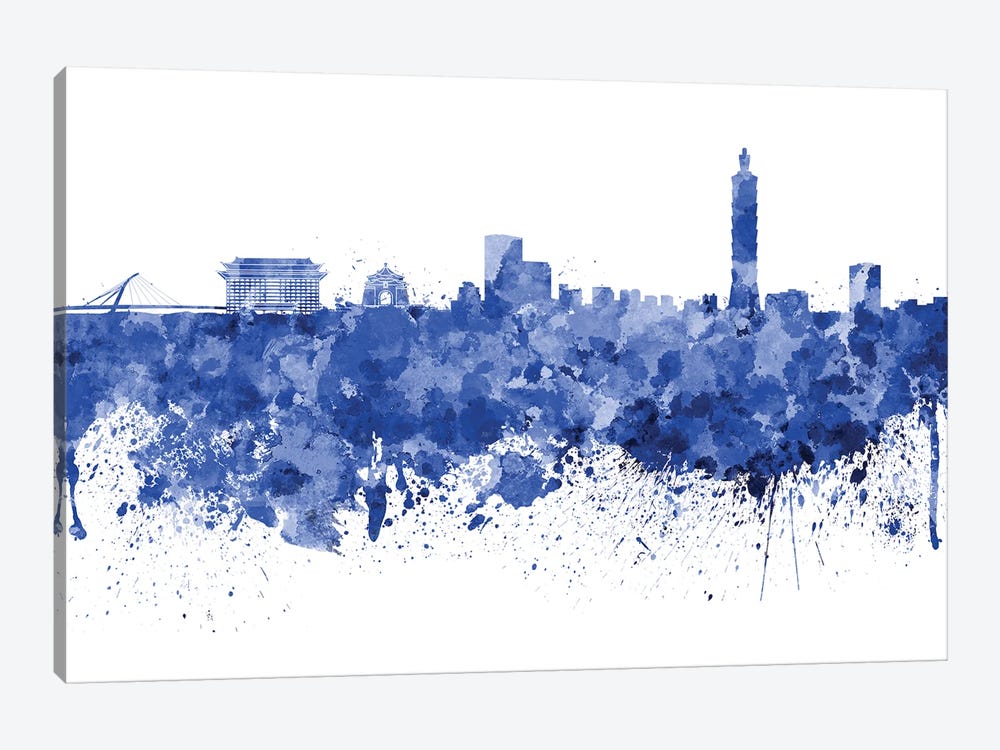 Taipei Skyline In Blue by Paul Rommer 1-piece Canvas Artwork
