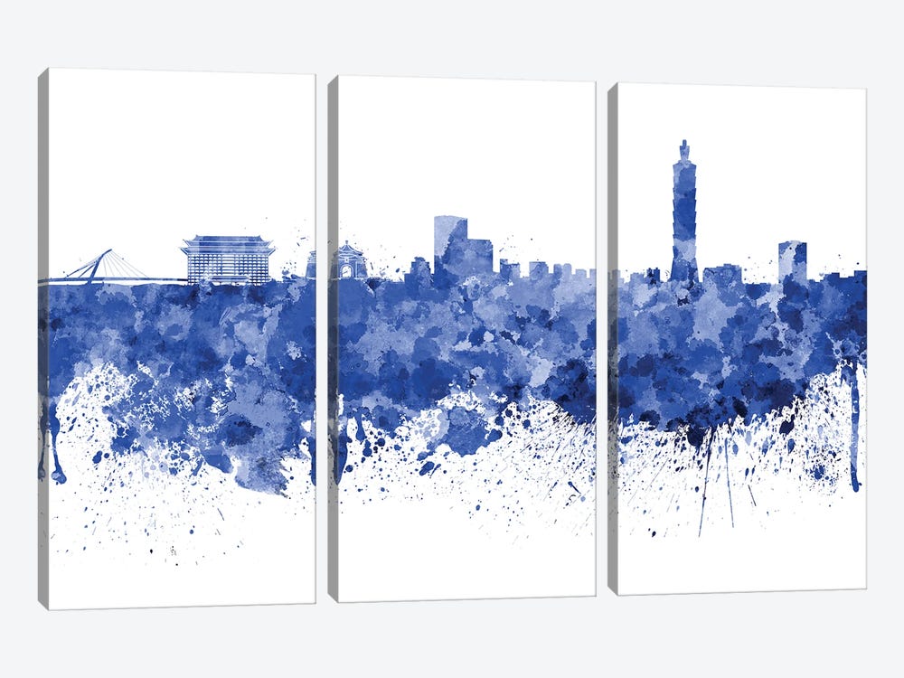 Taipei Skyline In Blue by Paul Rommer 3-piece Canvas Artwork
