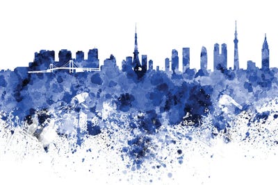 Tokyo Skyline In Blue by Paul Rommer metal wall art