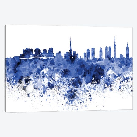 Tokyo Skyline In Blue Canvas Print #PUR3483} by Paul Rommer Art Print