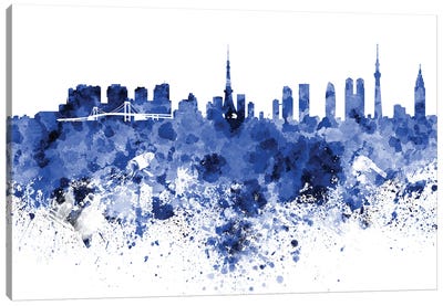 Tokyo Skyline In Blue Canvas Art Print - Tokyo Art