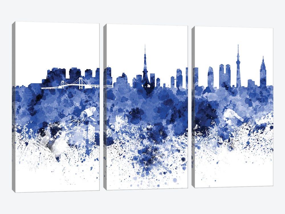 Tokyo Skyline In Blue by Paul Rommer 3-piece Canvas Art