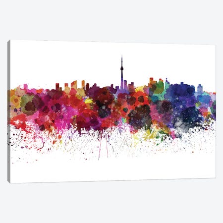 Toronto Skyline In Watercolor Canvas Print #PUR3486} by Paul Rommer Canvas Artwork