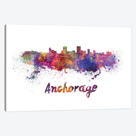 Anchorage Skyline In Watercolor Canvas Print #PUR34} by Paul Rommer Canvas Wall Art