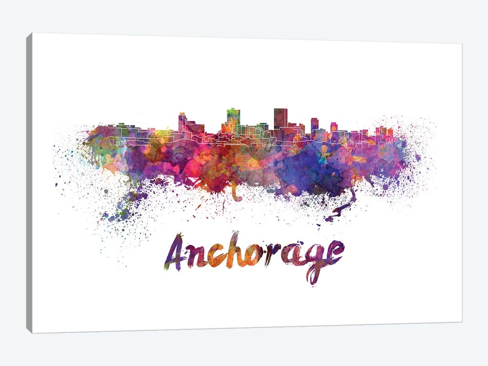 Anchorage Skyline In Watercolor by Paul Rommer 1-piece Canvas Art Print