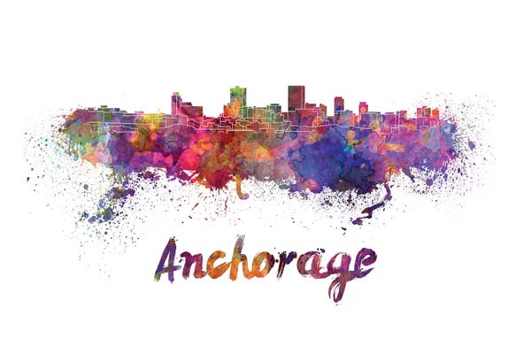 Alaska: Anchorage Skyline In Watercolor by Paul Rommer