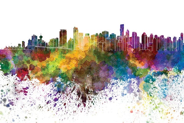 Vancouver: Vancouver Skyline In Watercolor by Paul Rommer