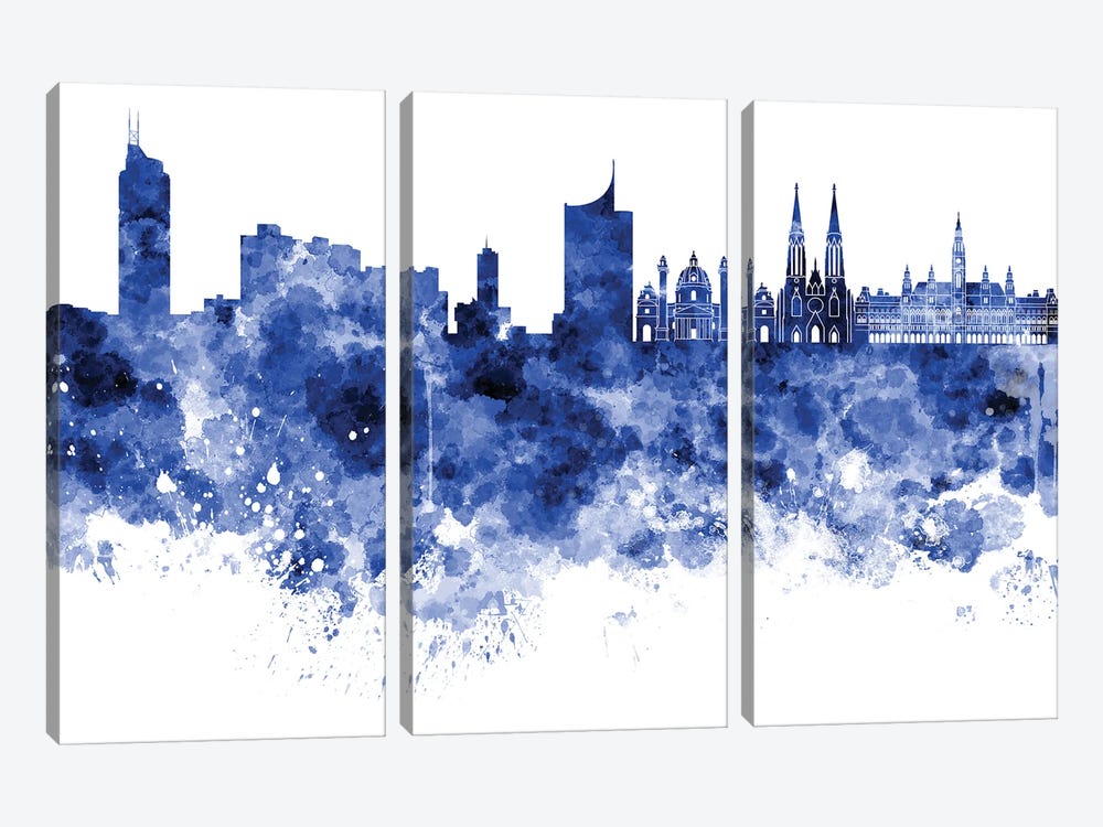 Vienna Skyline In Blue by Paul Rommer 3-piece Canvas Wall Art